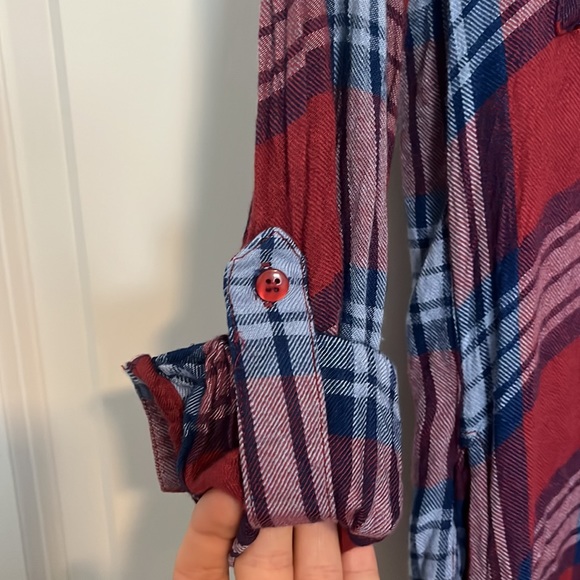 Francesca’s plaid three quarter length dress. Dark red and blue plaid. - Picture 3 of 3
